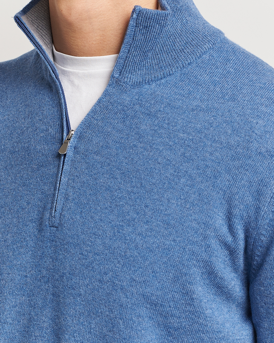 Herr | Tröjor | Gran Sasso | Wool/Cashmere Half Zip Light Blue Melange