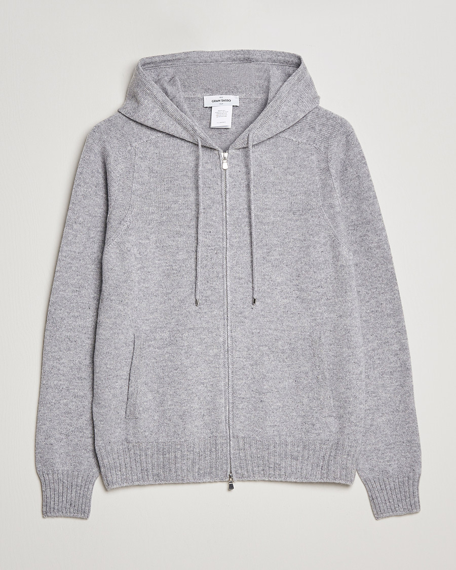 Herr | Tröjor | Gran Sasso | Full Zip Wool Hoodie Light Grey