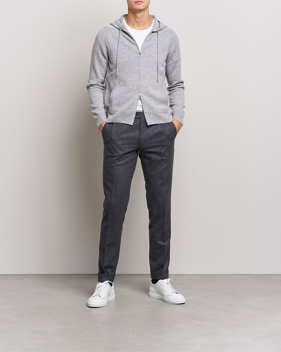 Herr | Tröjor | Gran Sasso | Full Zip Wool Hoodie Light Grey