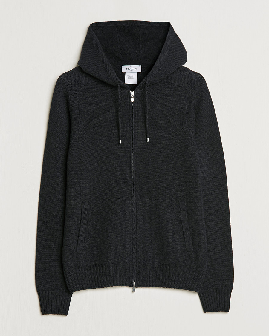 Herr | Tröjor | Gran Sasso | Full Zip Wool Hoodie Black