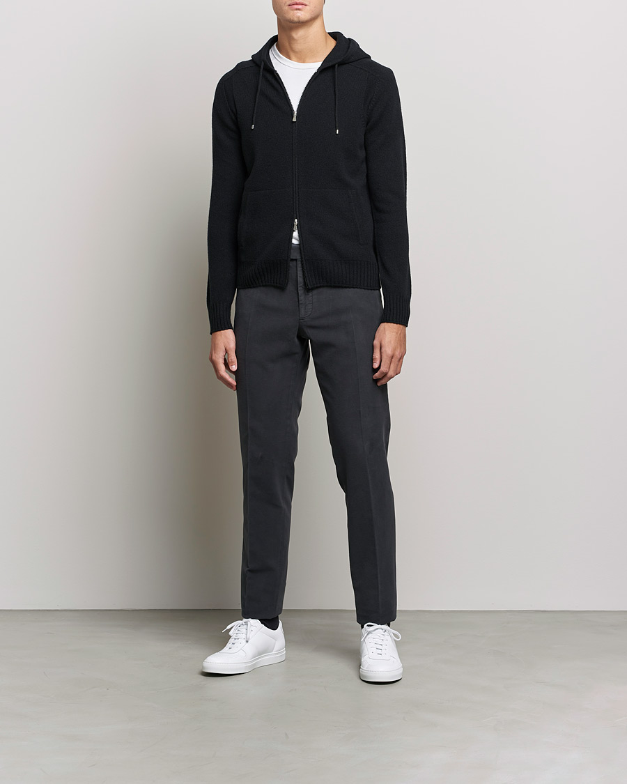 Herr | Tröjor | Gran Sasso | Full Zip Wool Hoodie Black