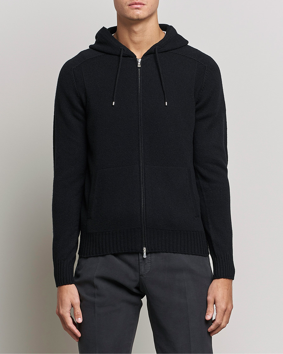 Herr | Tröjor | Gran Sasso | Full Zip Wool Hoodie Black