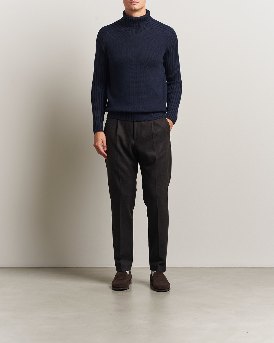 Herr | Tröjor | Gran Sasso | Rainwool Rollneck Navy