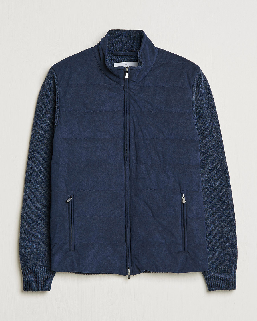 Herr | Tröjor | Gran Sasso | Wool/Alcantara Full Zip Navy