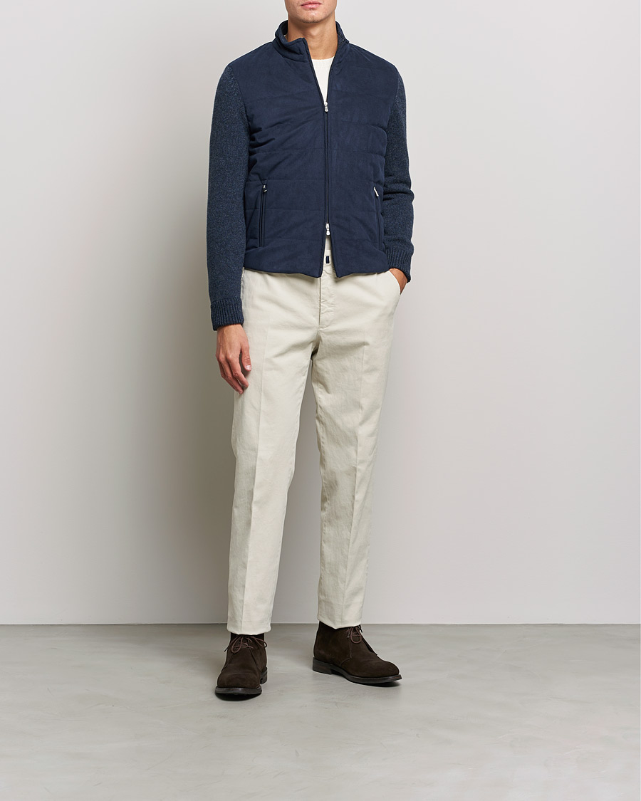 Herr | Tröjor | Gran Sasso | Wool/Alcantara Full Zip Navy