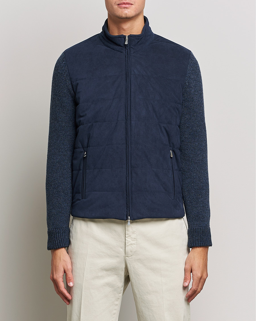 Herr | Tröjor | Gran Sasso | Wool/Alcantara Full Zip Navy