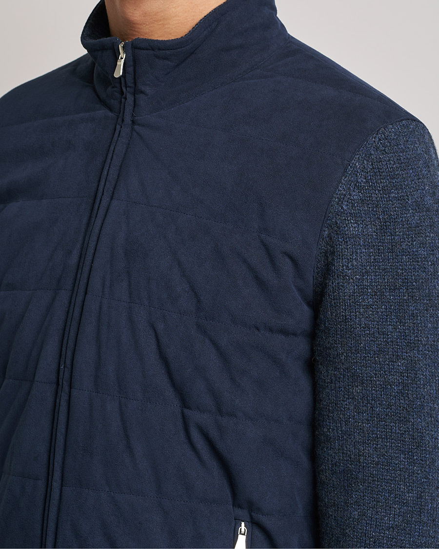 Herr | Tröjor | Gran Sasso | Wool/Alcantara Full Zip Navy