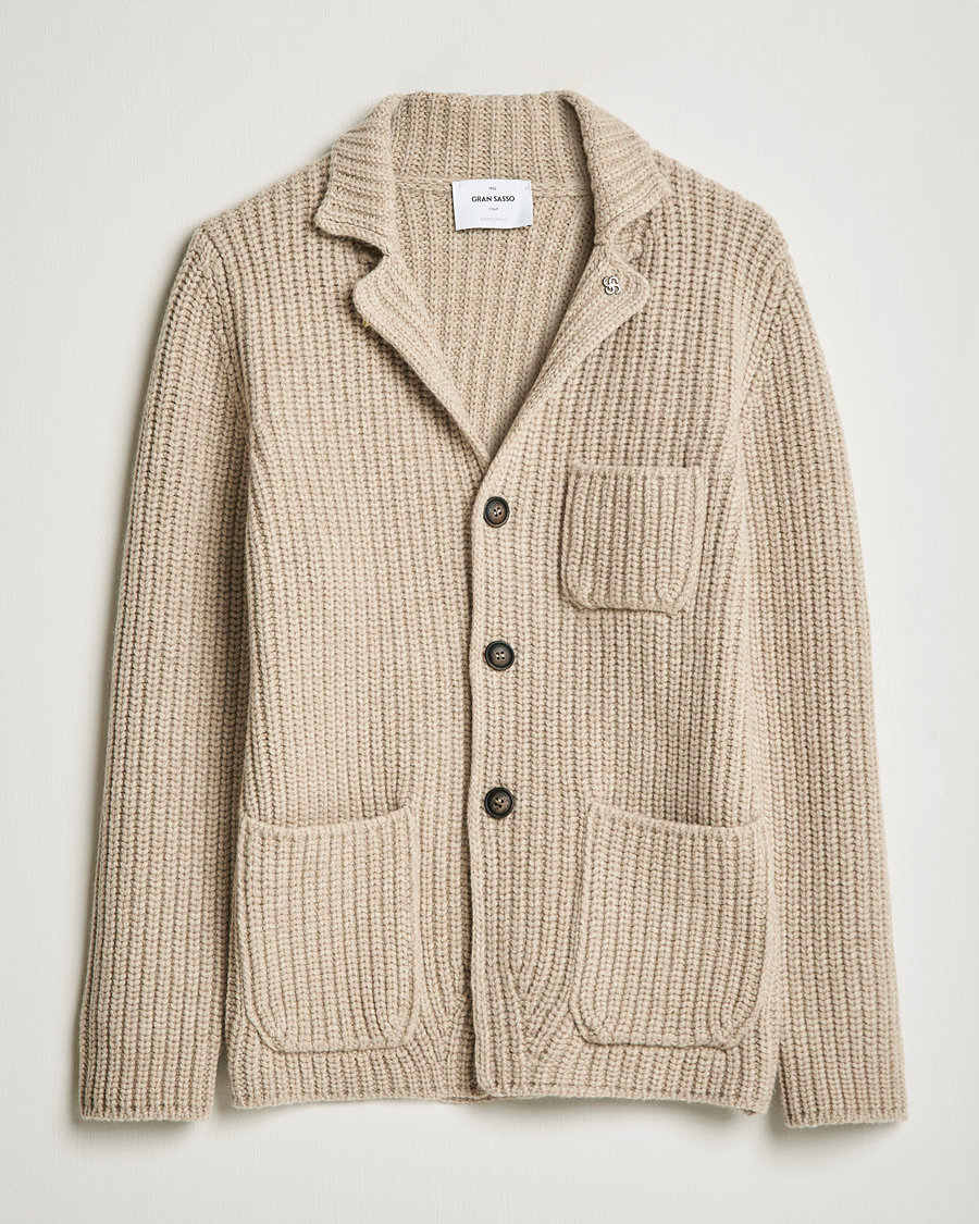 Herr | Tröjor | Gran Sasso | Heavy Wool Knitted Blazer Cardigan Beige