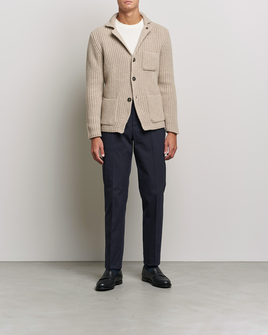 Herr | Tröjor | Gran Sasso | Heavy Wool Knitted Blazer Cardigan Beige
