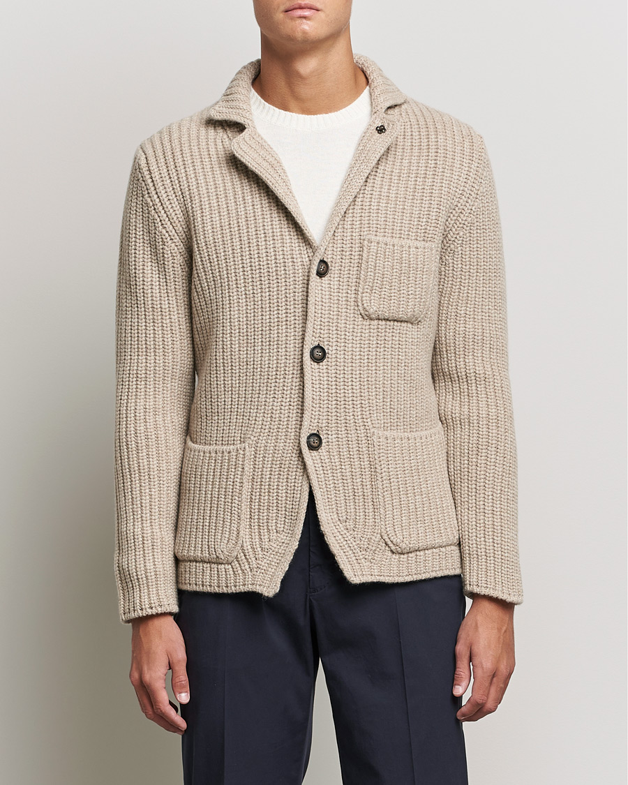 Herr | Tröjor | Gran Sasso | Heavy Wool Knitted Blazer Cardigan Beige