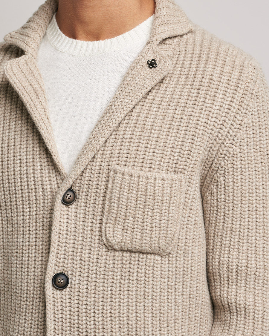 Herr | Tröjor | Gran Sasso | Heavy Wool Knitted Blazer Cardigan Beige
