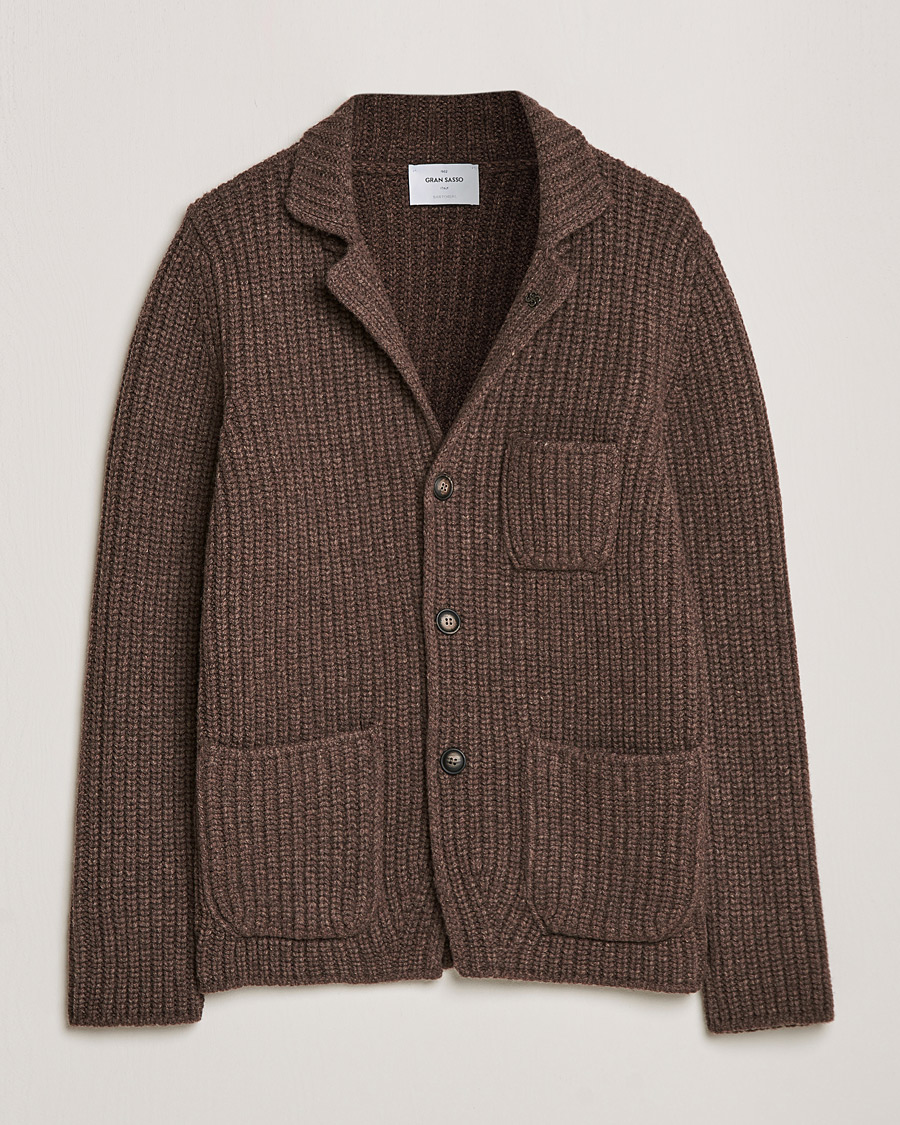 Herr | Tröjor | Gran Sasso | Heavy Wool Knitted Blazer Cardigan Brown