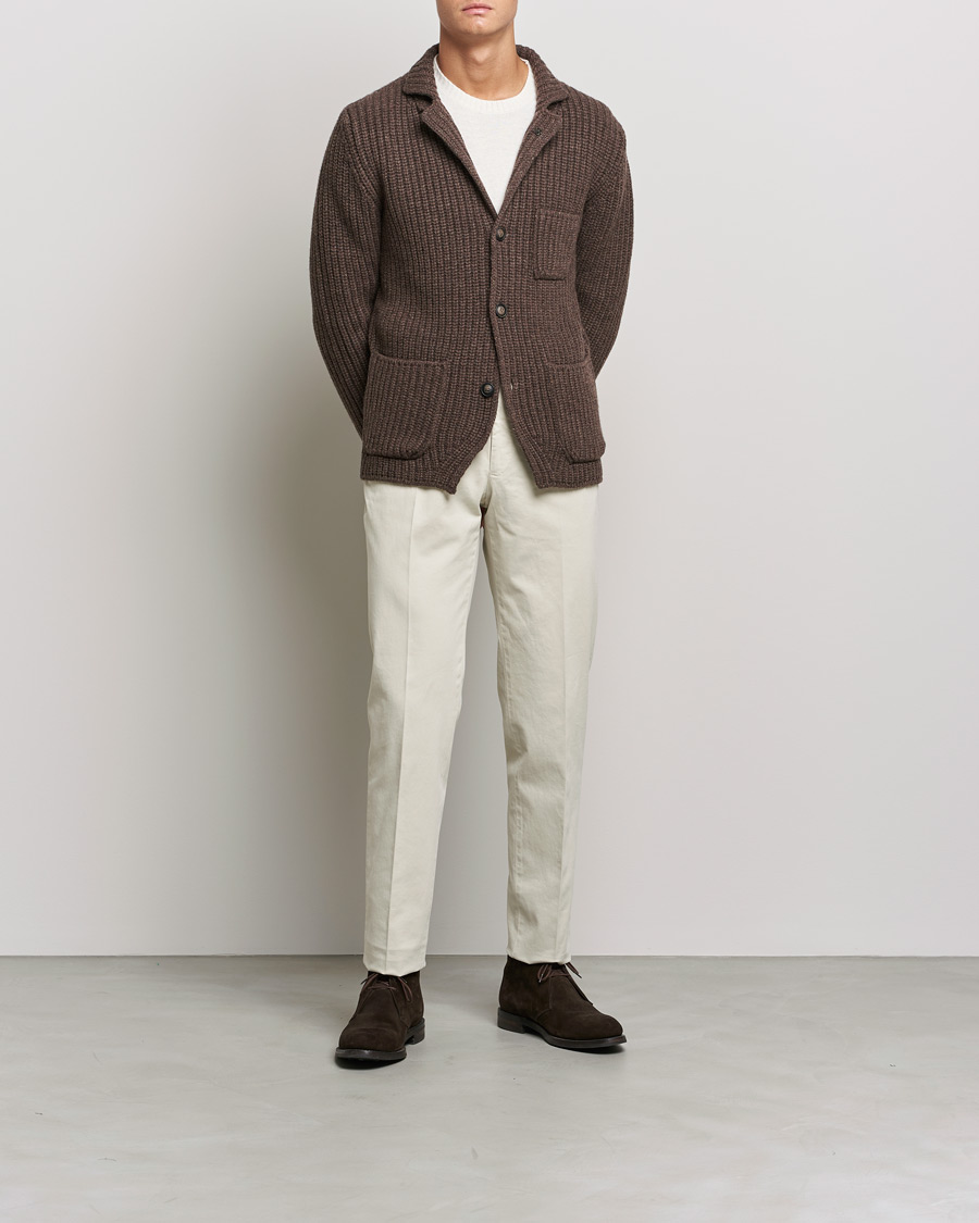 Herr | Tröjor | Gran Sasso | Heavy Wool Knitted Blazer Cardigan Brown