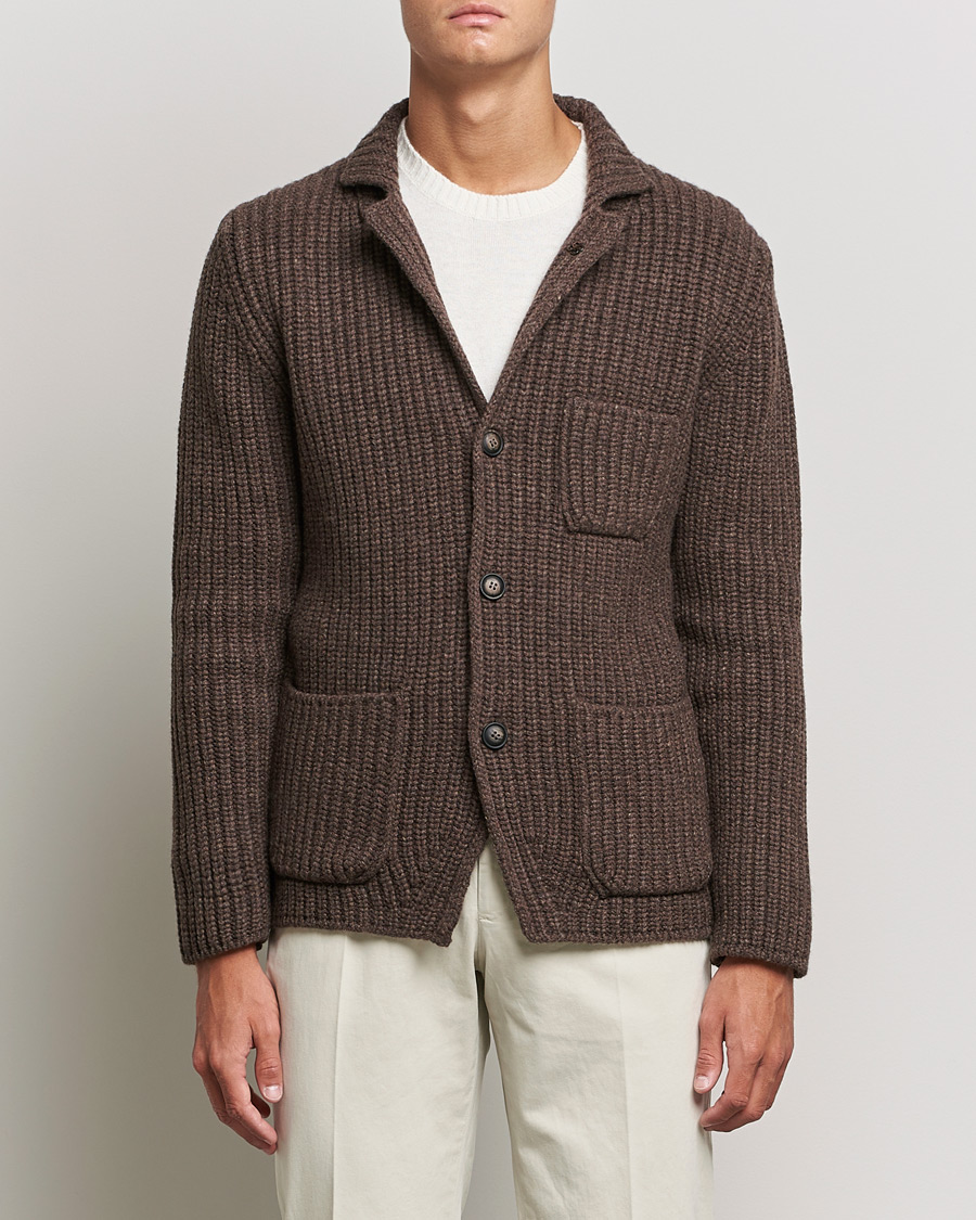 Herr | Tröjor | Gran Sasso | Heavy Wool Knitted Blazer Cardigan Brown
