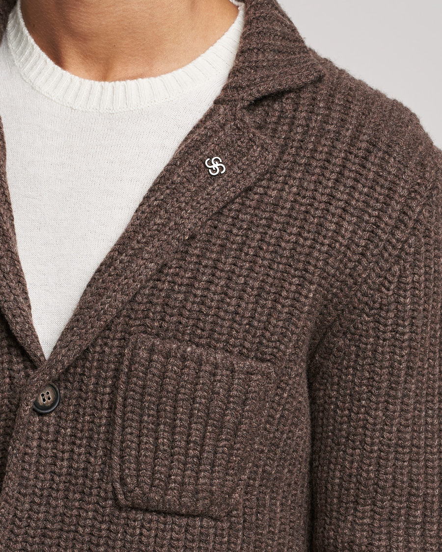 Herr | Tröjor | Gran Sasso | Heavy Wool Knitted Blazer Cardigan Brown