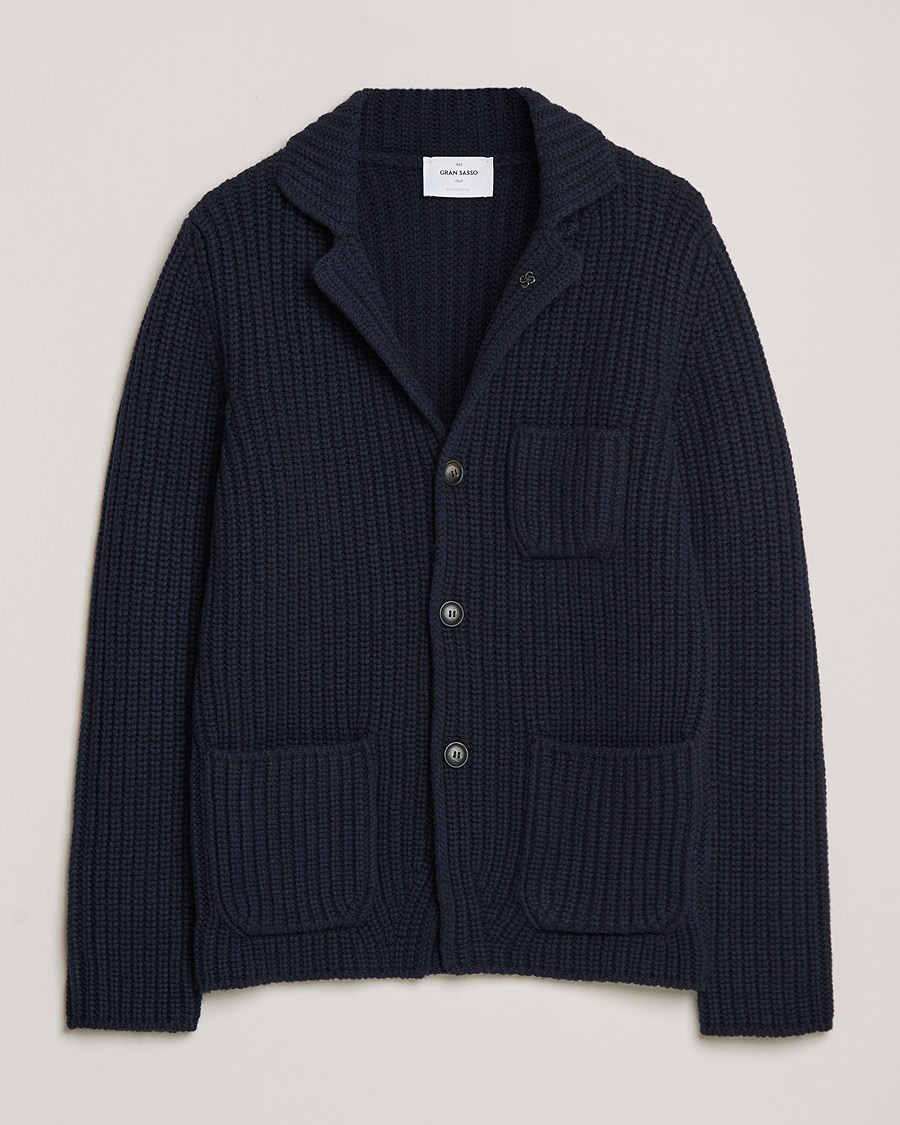 Herr |  | Gran Sasso | Heavy Wool Knitted Blazer Cardigan Navy