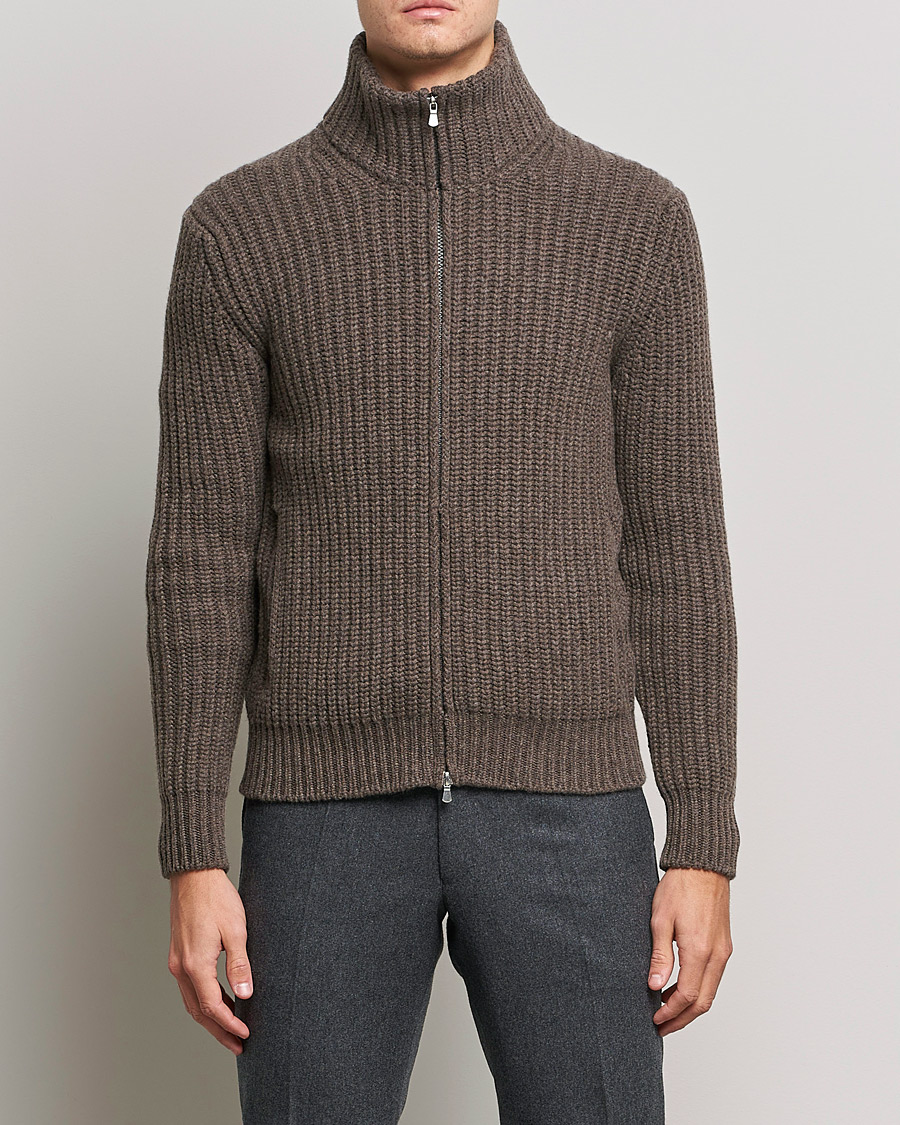 Herr | Tröjor | Gran Sasso | Heavy Wool/Cashmere Full Zip Brown
