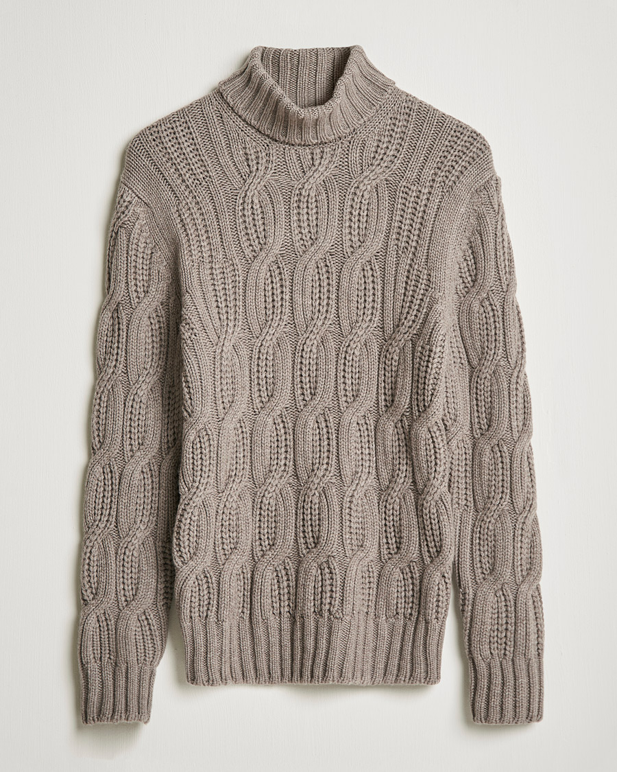 Herr | Tröjor | Gran Sasso | Cable Knitted Wool/Cashmere Roll Neck Brown