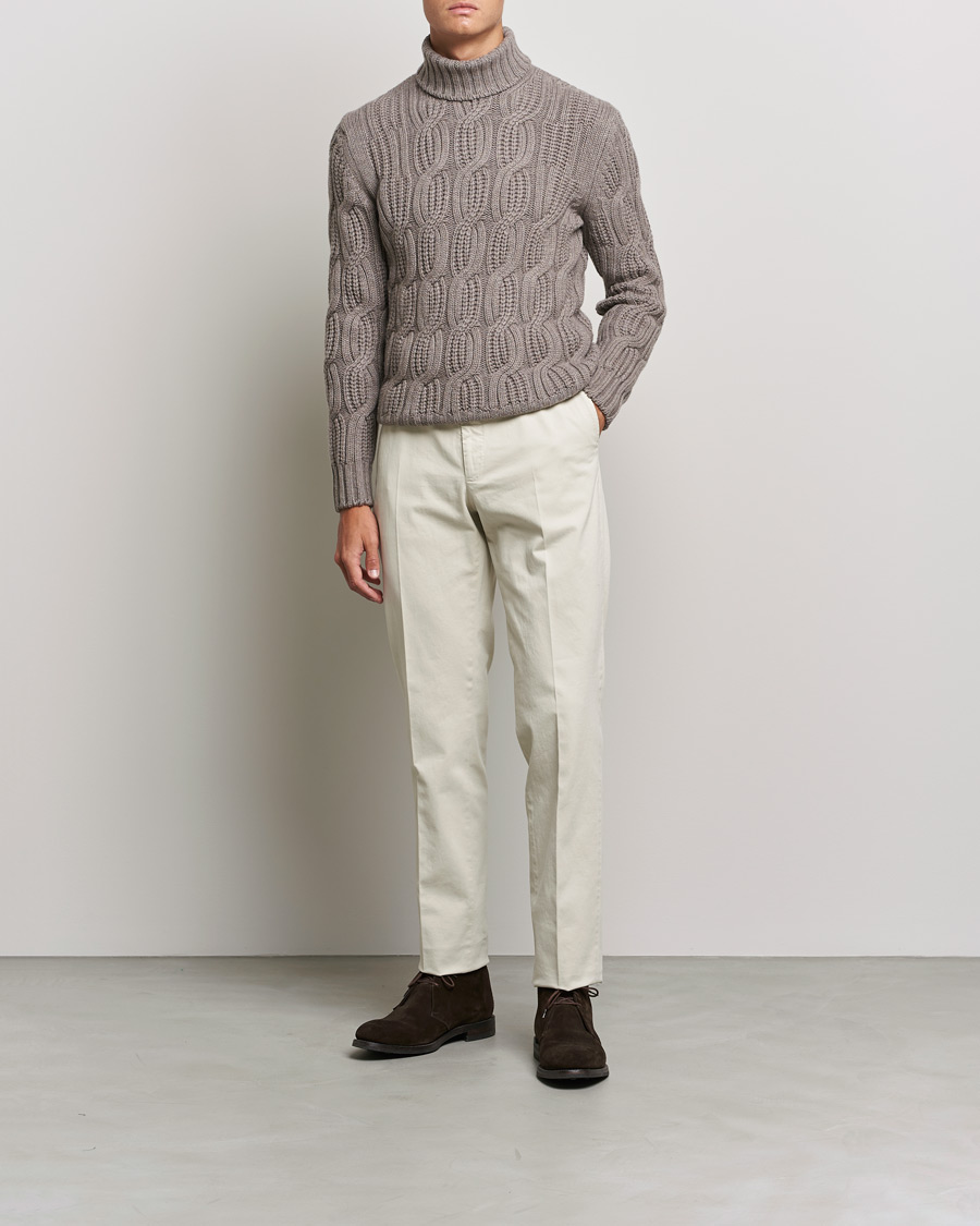 Herr | Tröjor | Gran Sasso | Cable Knitted Wool/Cashmere Roll Neck Brown