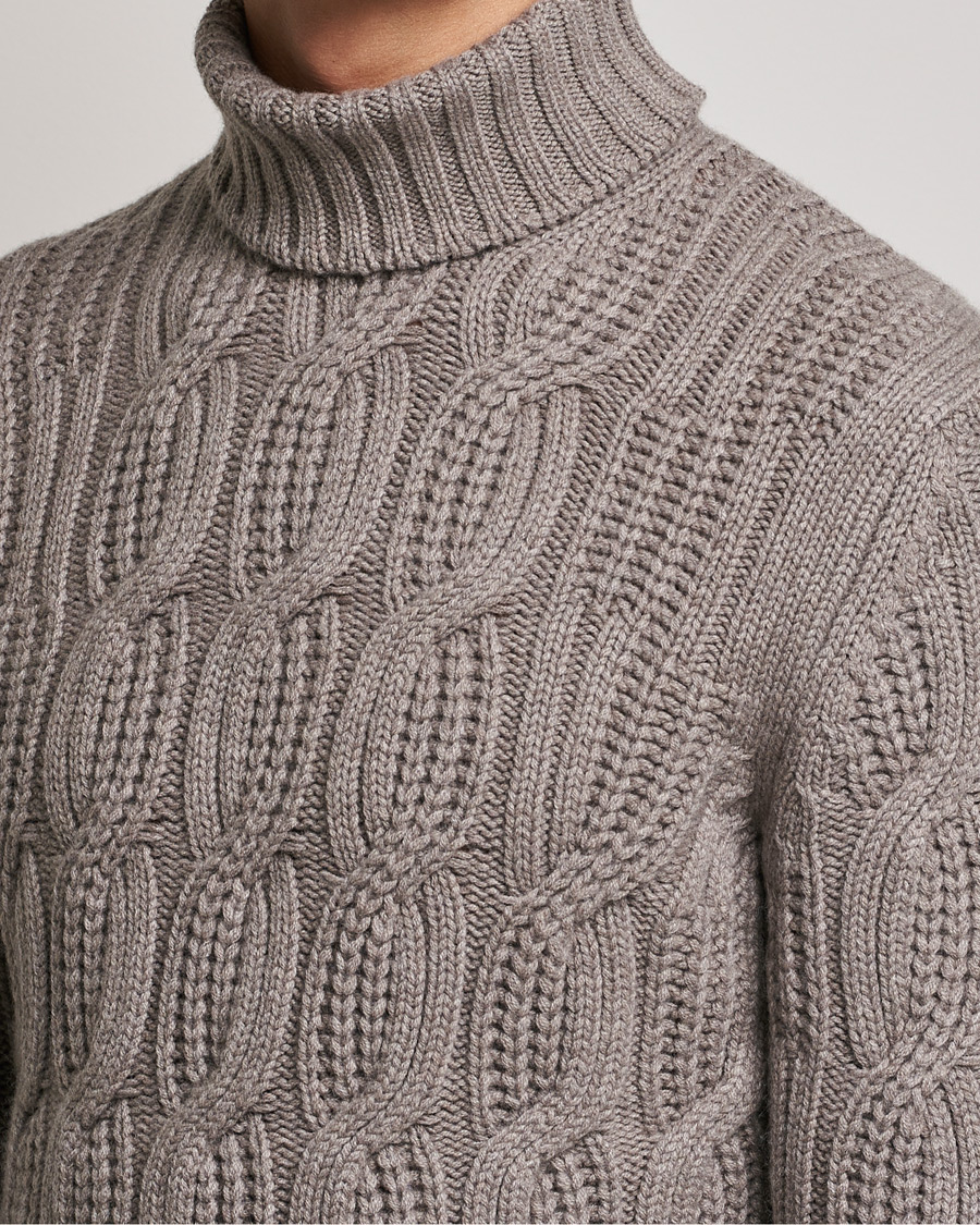 Herr | Tröjor | Gran Sasso | Cable Knitted Wool/Cashmere Roll Neck Brown
