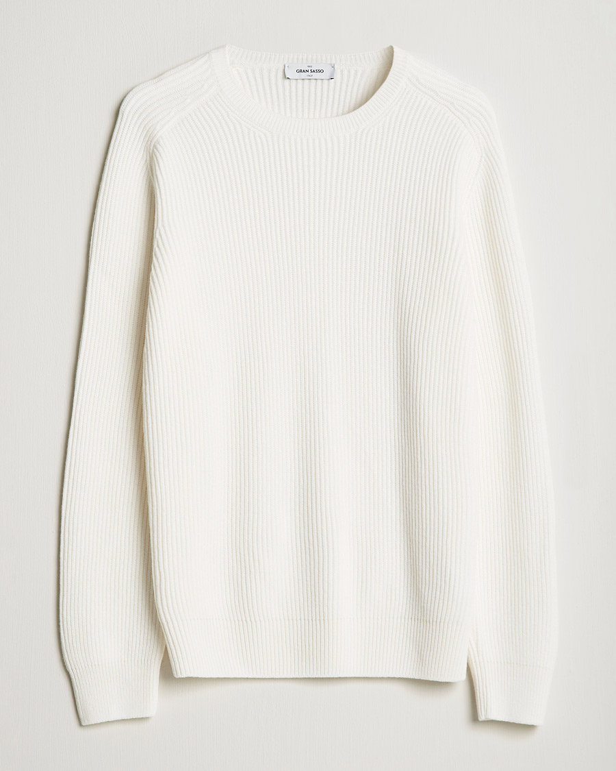 Herr | Tröjor | Gran Sasso | Knitted Wool/Cashmere Structure Crewneck Off White