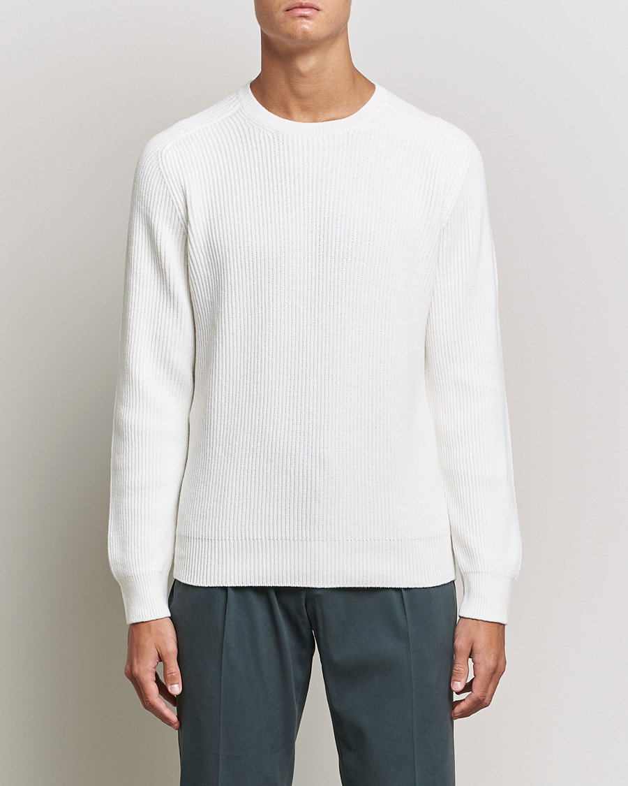 Herr | Italian Department | Gran Sasso | Knitted Wool/Cashmere Structure Crewneck Off White