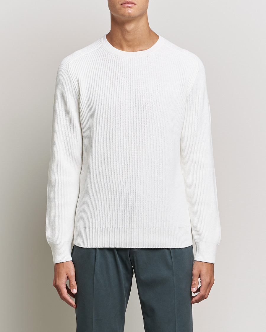 Herr | Tröjor | Gran Sasso | Knitted Wool/Cashmere Structure Crewneck Off White
