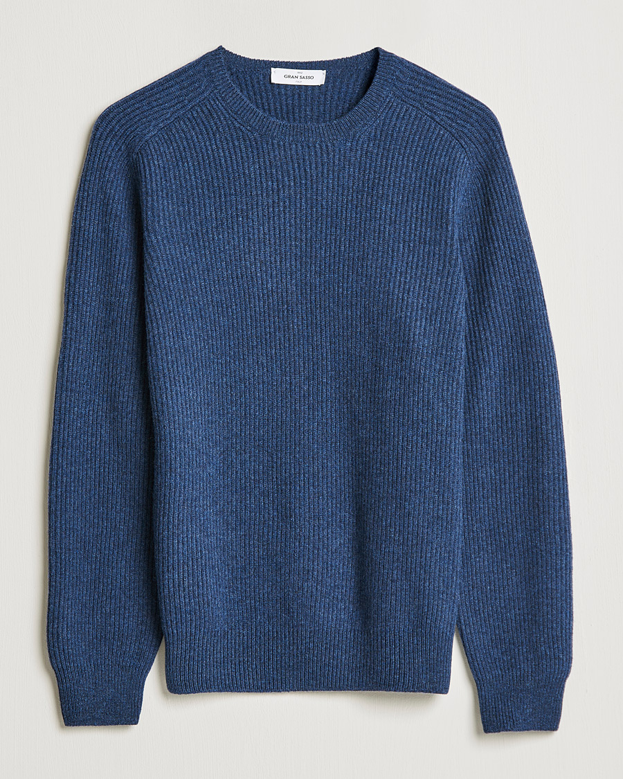 Herr | Tröjor | Gran Sasso | Knitted Wool/Cashmere Structure Crewneck Navy