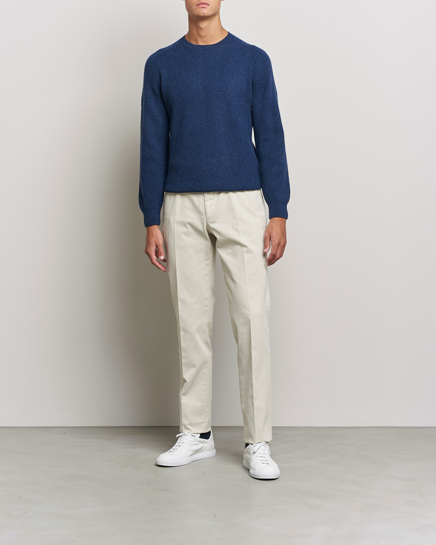 Herr | Tröjor | Gran Sasso | Knitted Wool/Cashmere Structure Crewneck Navy