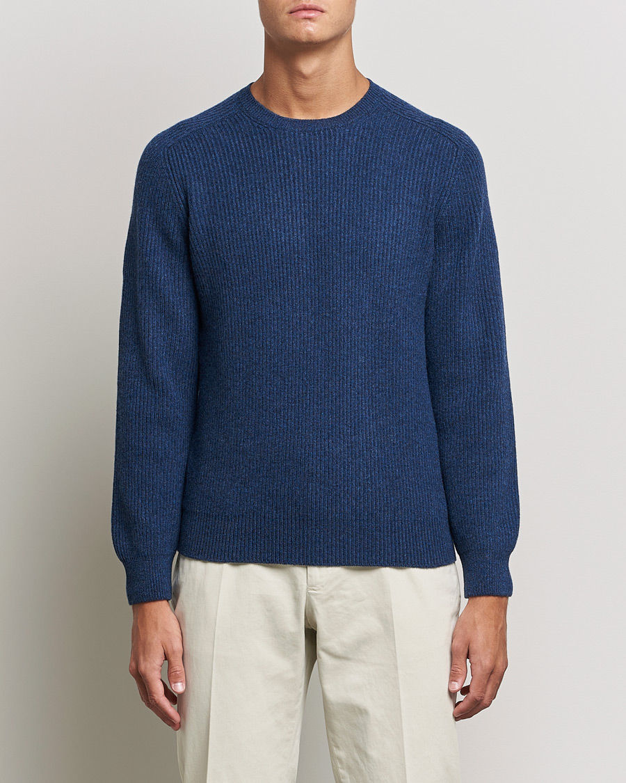 Herr | Tröjor | Gran Sasso | Knitted Wool/Cashmere Structure Crewneck Navy