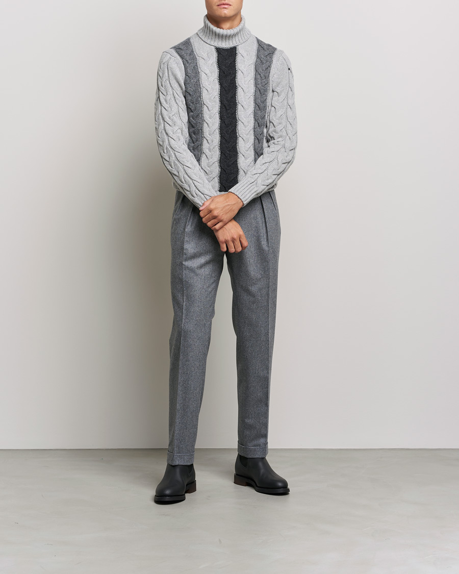 Herr | Tröjor | Gran Sasso | Cable Knitted Wool Rollneck Grey