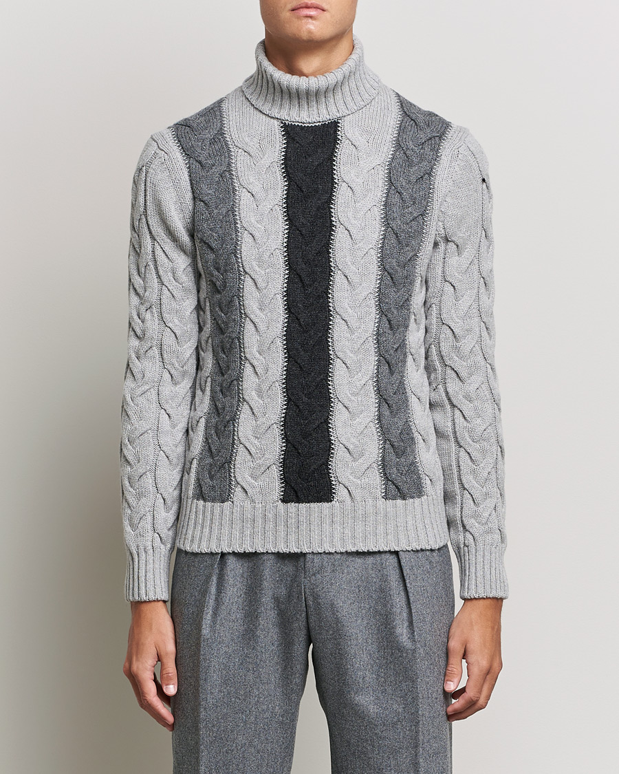 Herr | Polotröjor | Gran Sasso | Cable Knitted Wool Rollneck Grey