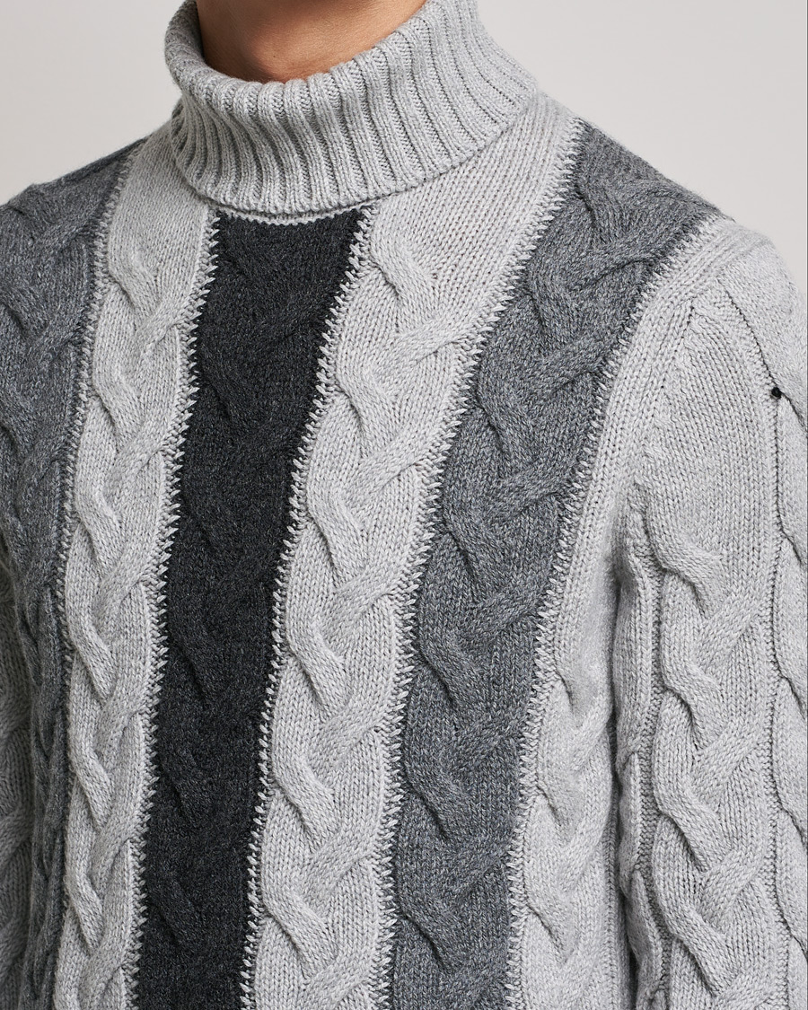 Herr | Tröjor | Gran Sasso | Cable Knitted Wool Rollneck Grey