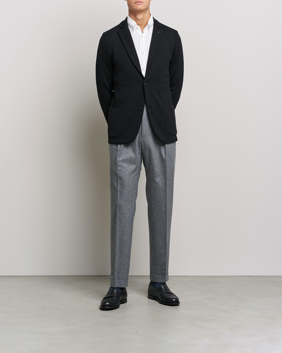 Herr | Kavajer | Gran Sasso | Travel Wool Knitted Jacket Black