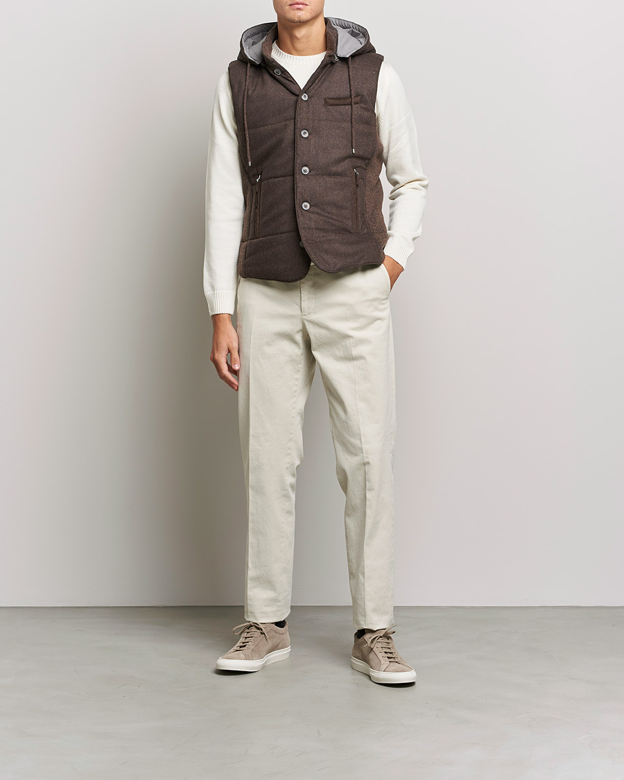 Herr | Västar | Gran Sasso | Wool Flannel Hooded Vest Brown
