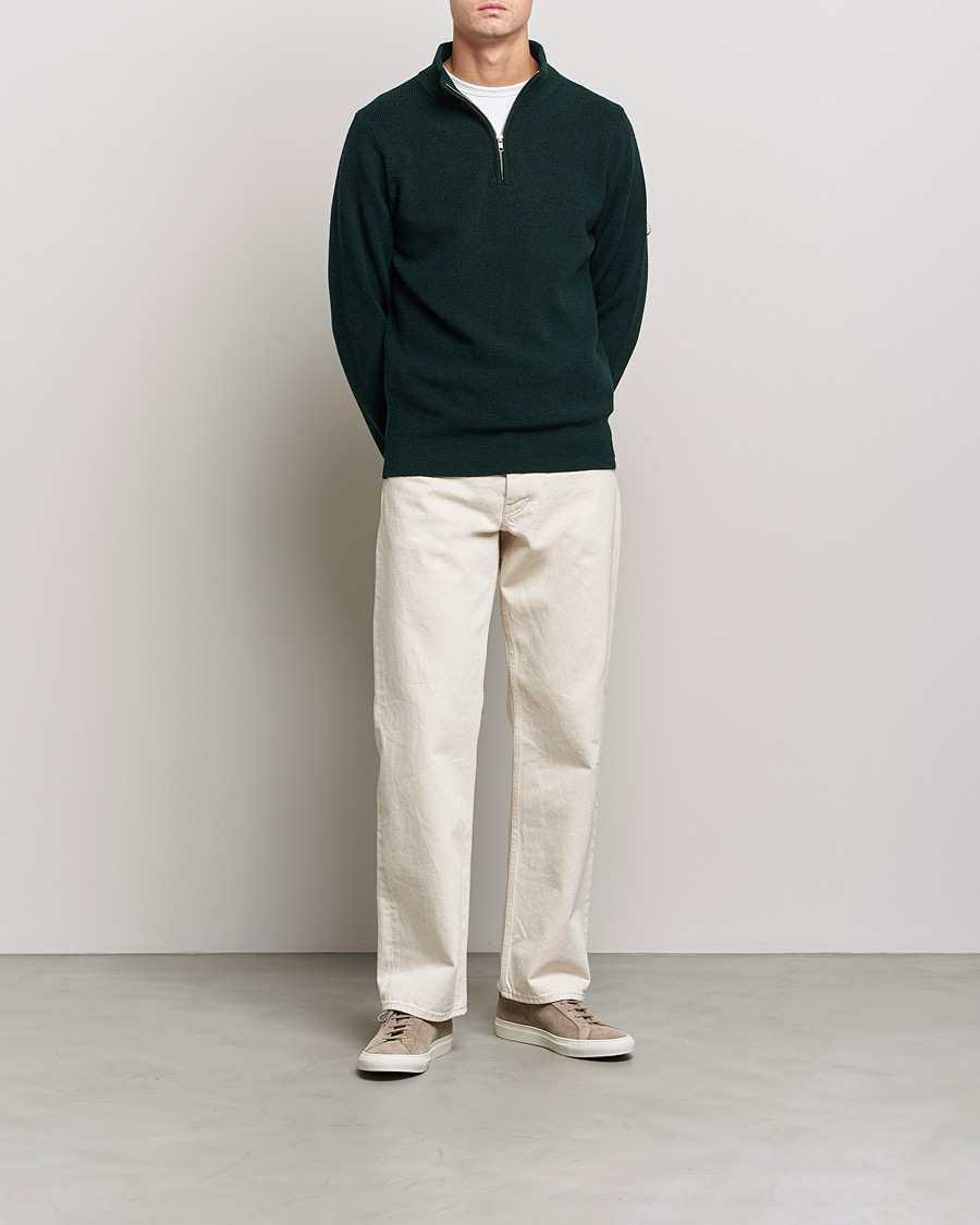 Herr | Tröjor | Merz b. Schwanen | Merino Wool Half Zip Forest