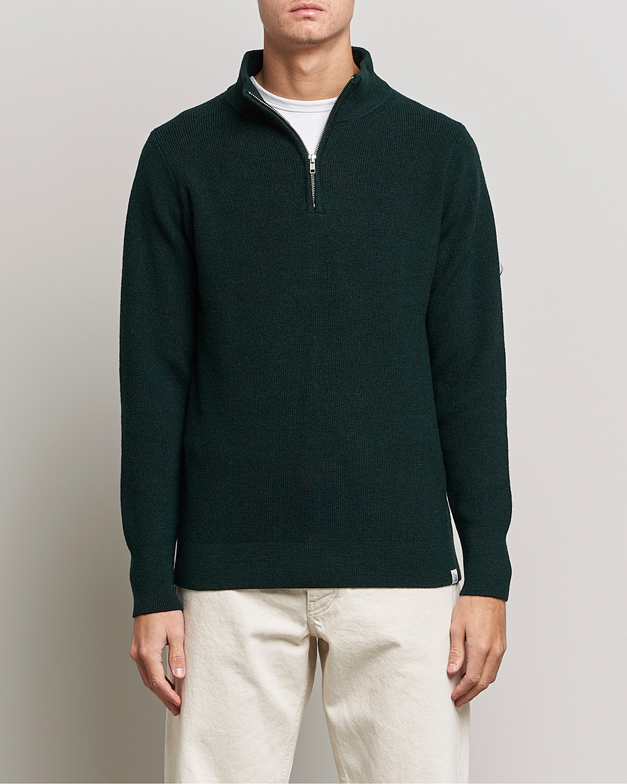 Herr | Tröjor | Merz b. Schwanen | Merino Wool Half Zip Forest
