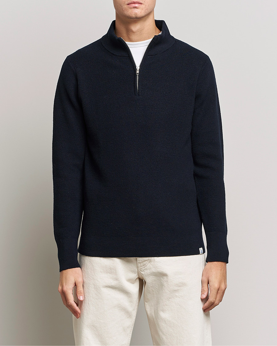 Herr | Tröjor | Merz b. Schwanen | Merino Wool Half Zip Dark Navy