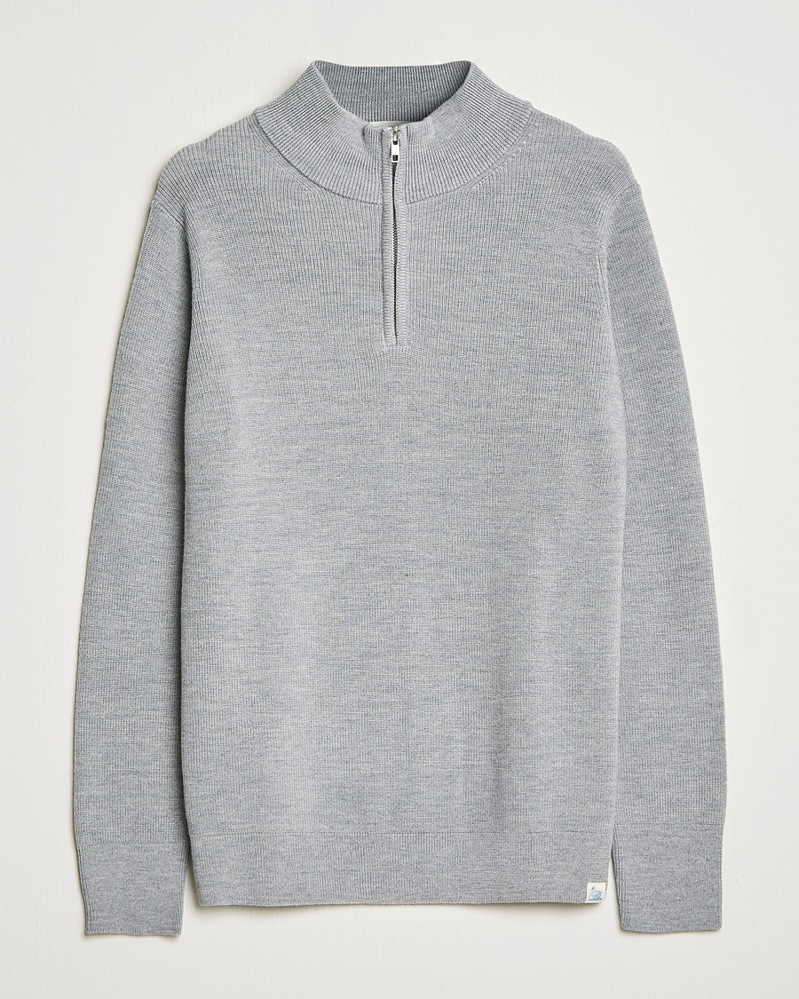 Herr | Tröjor | Merz b. Schwanen | Merino Wool Half Zip Grey Mel