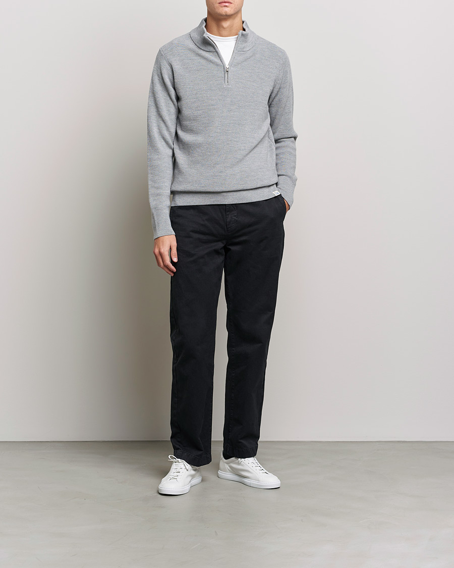 Herr | Tröjor | Merz b. Schwanen | Merino Wool Half Zip Grey Mel