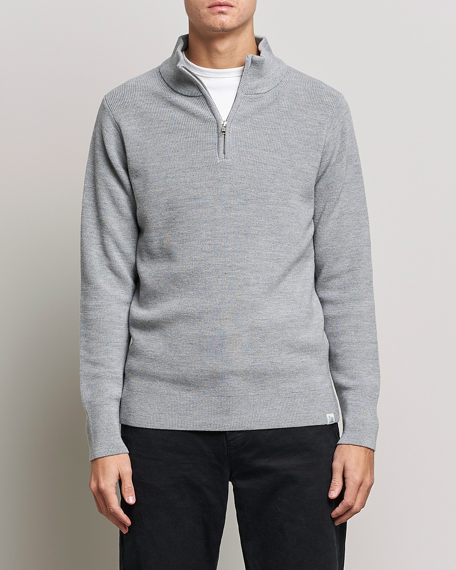 Herr | Tröjor | Merz b. Schwanen | Merino Wool Half Zip Grey Mel