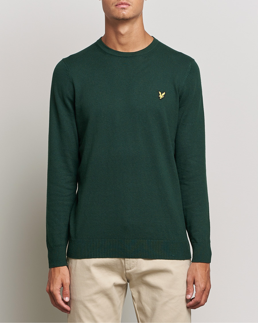 Herr | Tröjor | Lyle & Scott | Crew Neck Cotton/Merino Jumper Dark Green