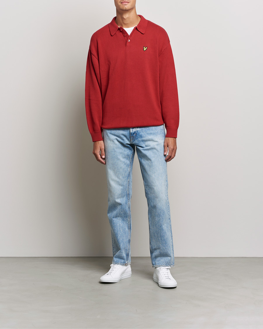 Herr | Stickade pikéer | Lyle & Scott | Blousson Knitted Polo Tunnel Red