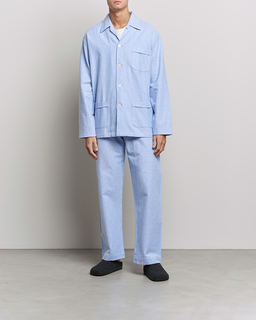 Herr | Derek Rose | Derek Rose | Brushed Cotton Flannel Herringbone Pyjama Set Blue