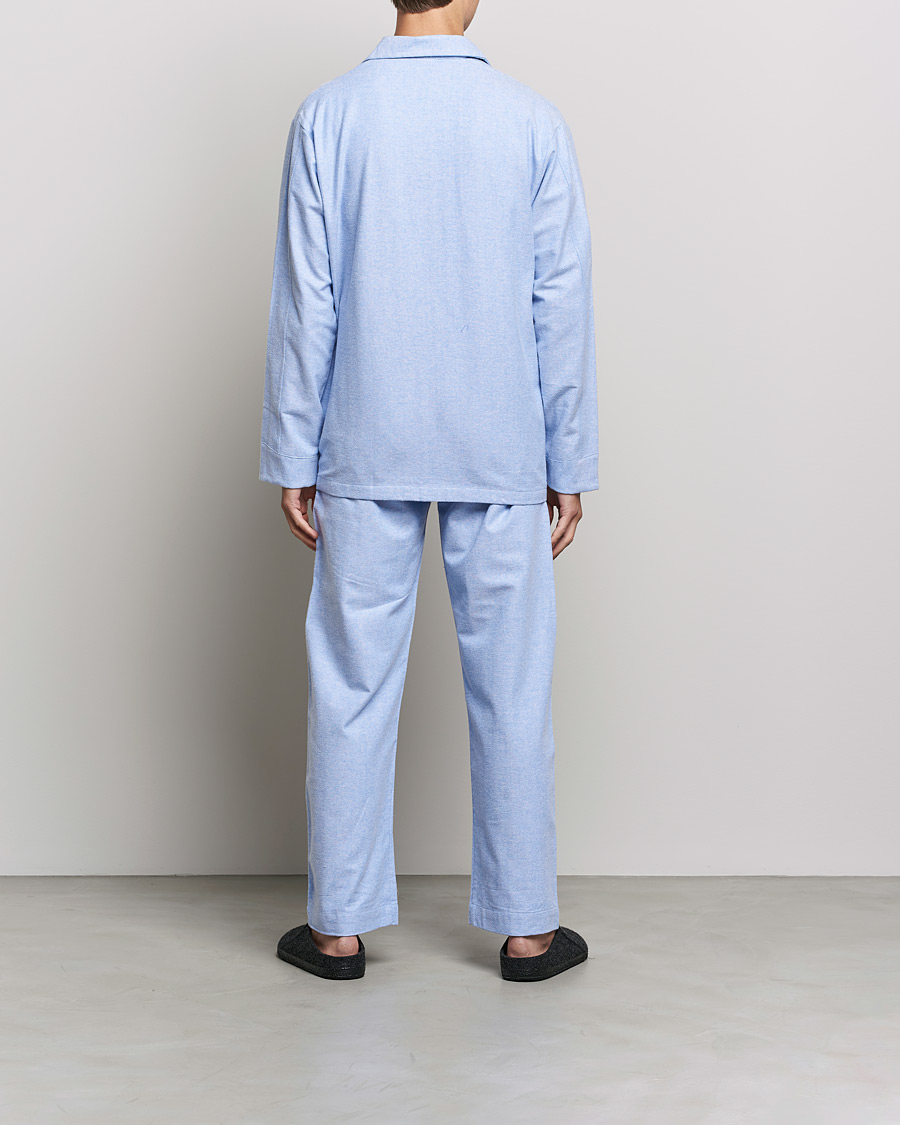 Herr | Pyjamasset | Derek Rose | Brushed Cotton Flannel Herringbone Pyjama Set Blue