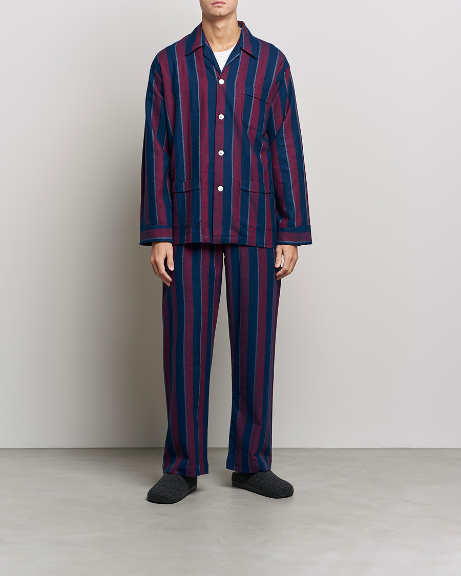 Herr | Loungewear | Derek Rose | Brushed Cotton Flanell Striped Pyjama Set Navy