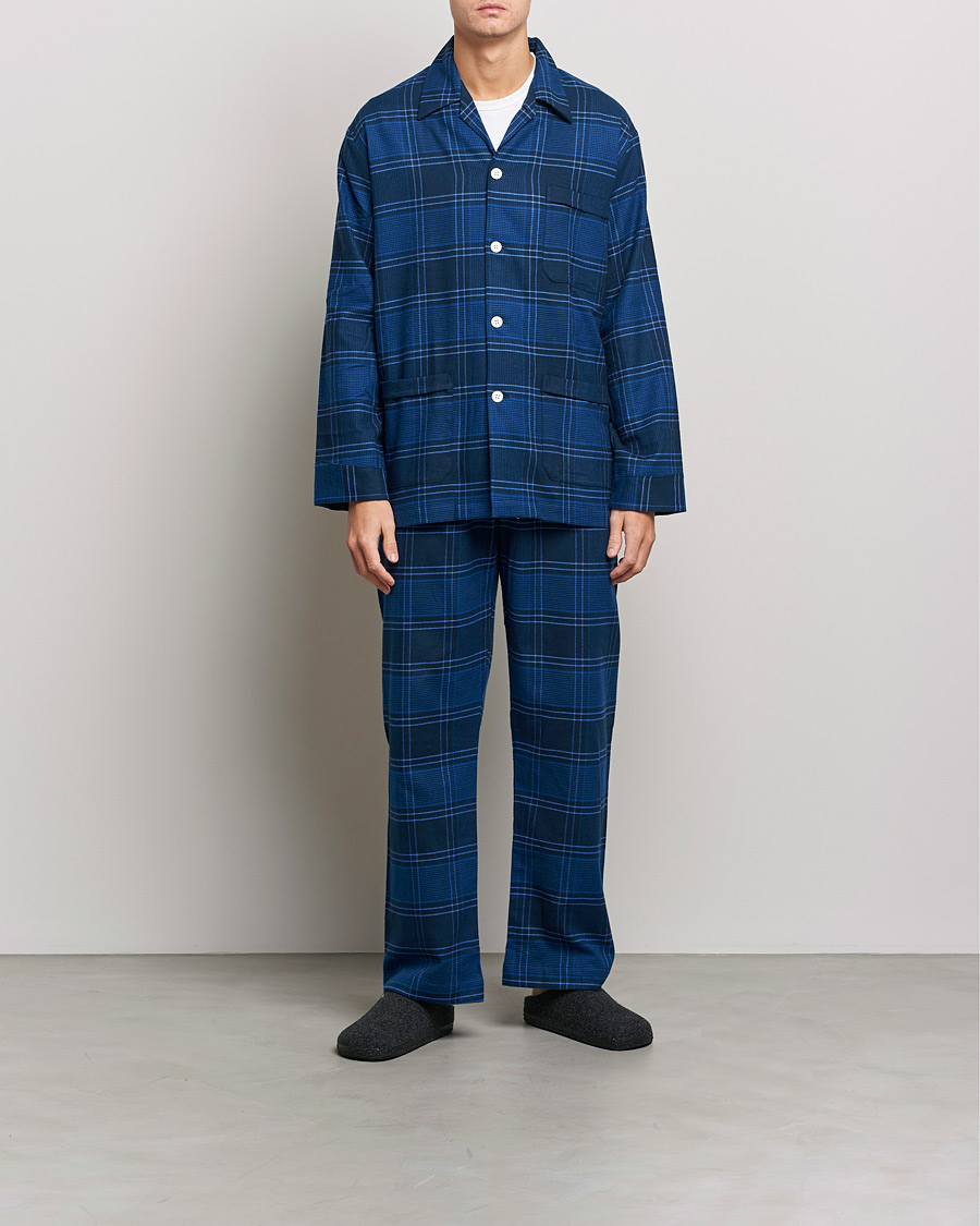 Herr | Derek Rose | Derek Rose | Brushed Cotton Flanell Checked Pyjama Set Navy