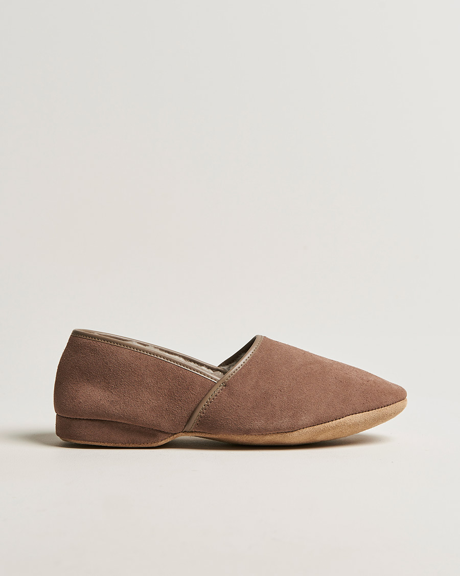 Herr | Derek Rose Crawford Sheepskin Suede Slippers Beige | Derek Rose | Crawford Sheepskin Suede Slippers Beige