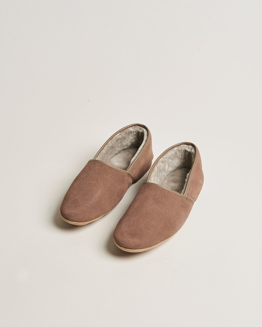 Herr | Derek Rose Crawford Sheepskin Suede Slippers Beige | Derek Rose | Crawford Sheepskin Suede Slippers Beige