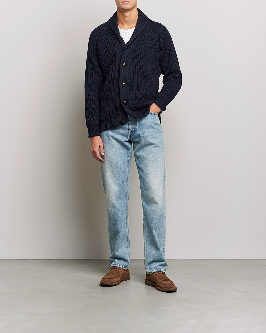 Herr | Tröjor | Peregrine | Wilkinson Ribbed Wool Cardigan Navy